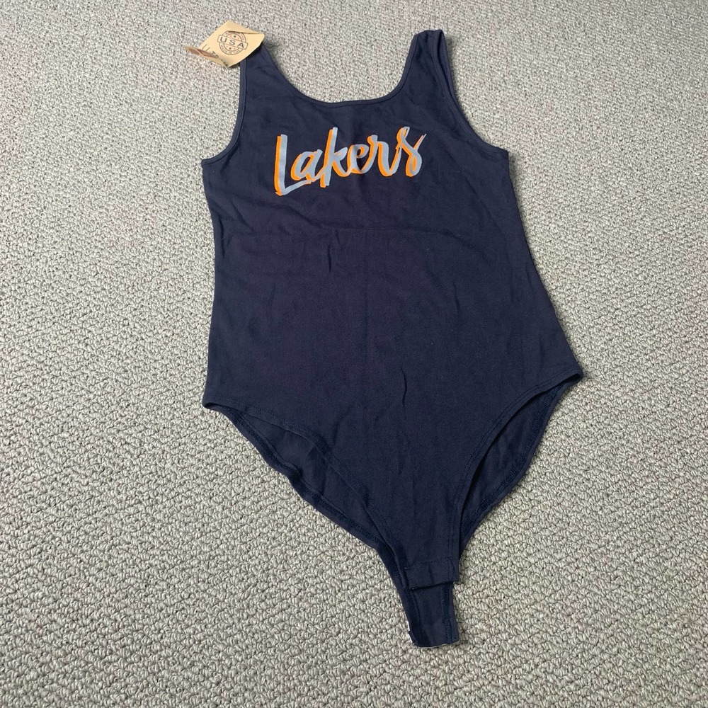 U-Trau Womens Bodysuit Large Blue Sleeveless Lakers One-Piece Scoop Neck USA